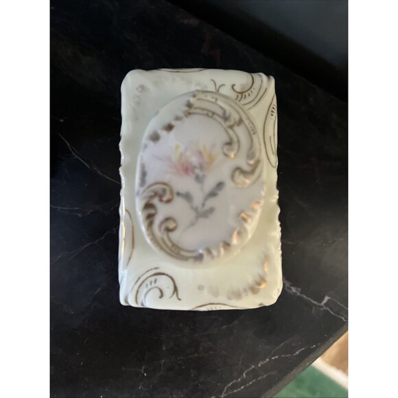 PHL Limoges France Porcelain Powder Box - Pink Flowers Gold Swirl Crown Mark As - Picture 7 of 12